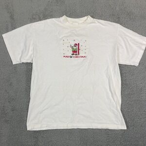 Vtg Maui Christmas‎ White Embroidered Single Stitch Holiday T Shirt Size XL